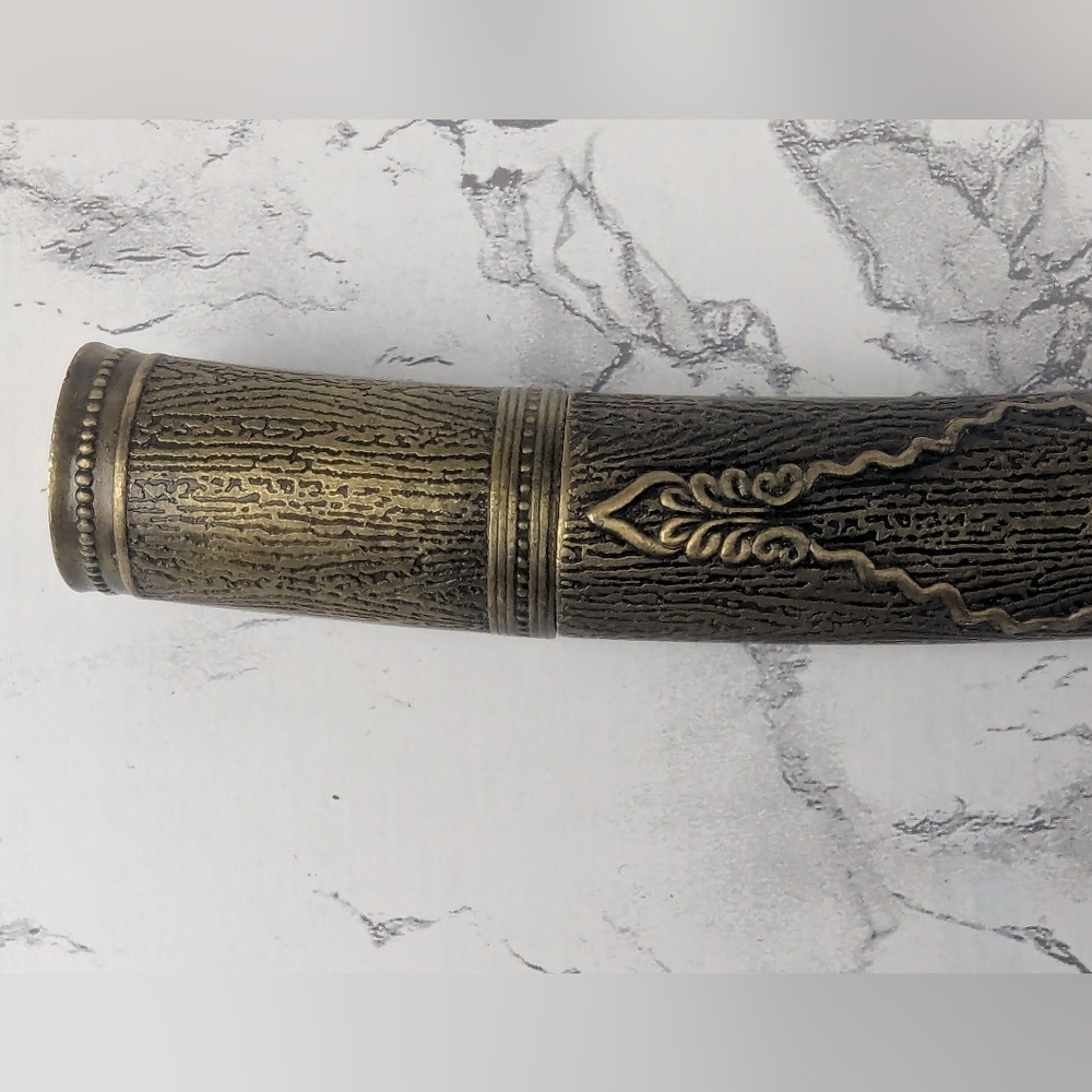 Oriental Looking Knife With Blade Sheath Vintage Marble Looking Handle 9" - Picture 2 of 13